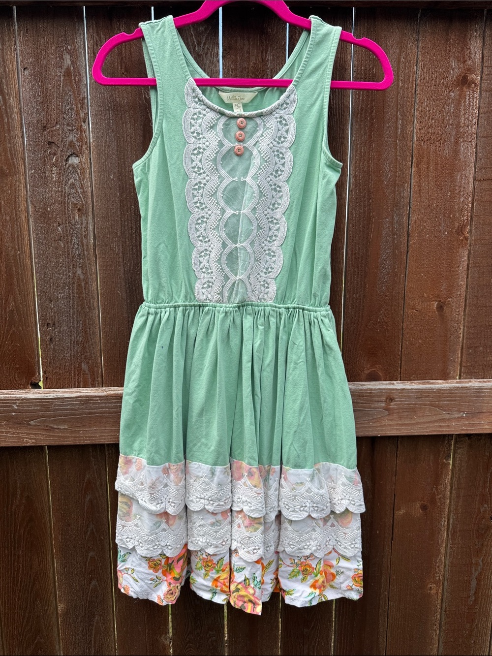 Matilda Jane Mint Green Lace-Trim Floral Tiered Midi Dress